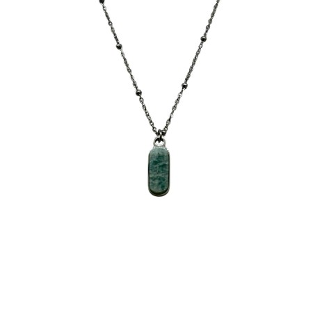 necklace steel silver oval stone light blue